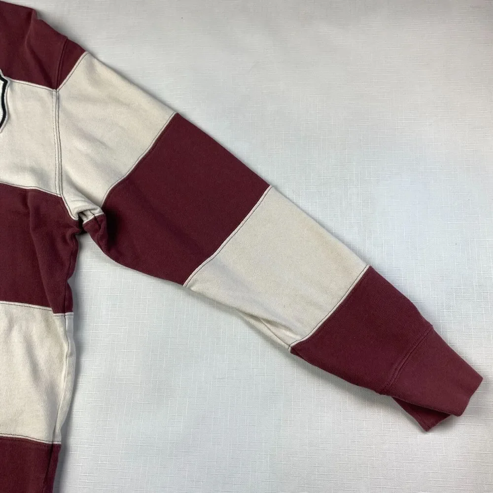 VINTAGE NHL HOCKEY Rugby POLO SHIRT! Long Sleeve Embroidered Maroon Striped Sz M - Picture 14 of 16